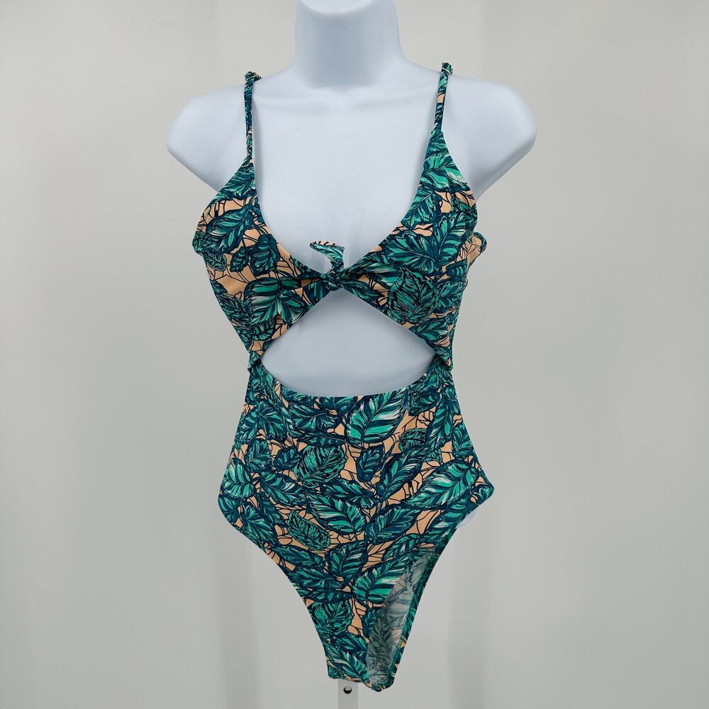Cupshe One Piece Swimsuit WMNS M Green Tropical Leaf Cutout Monokini Resortwear
